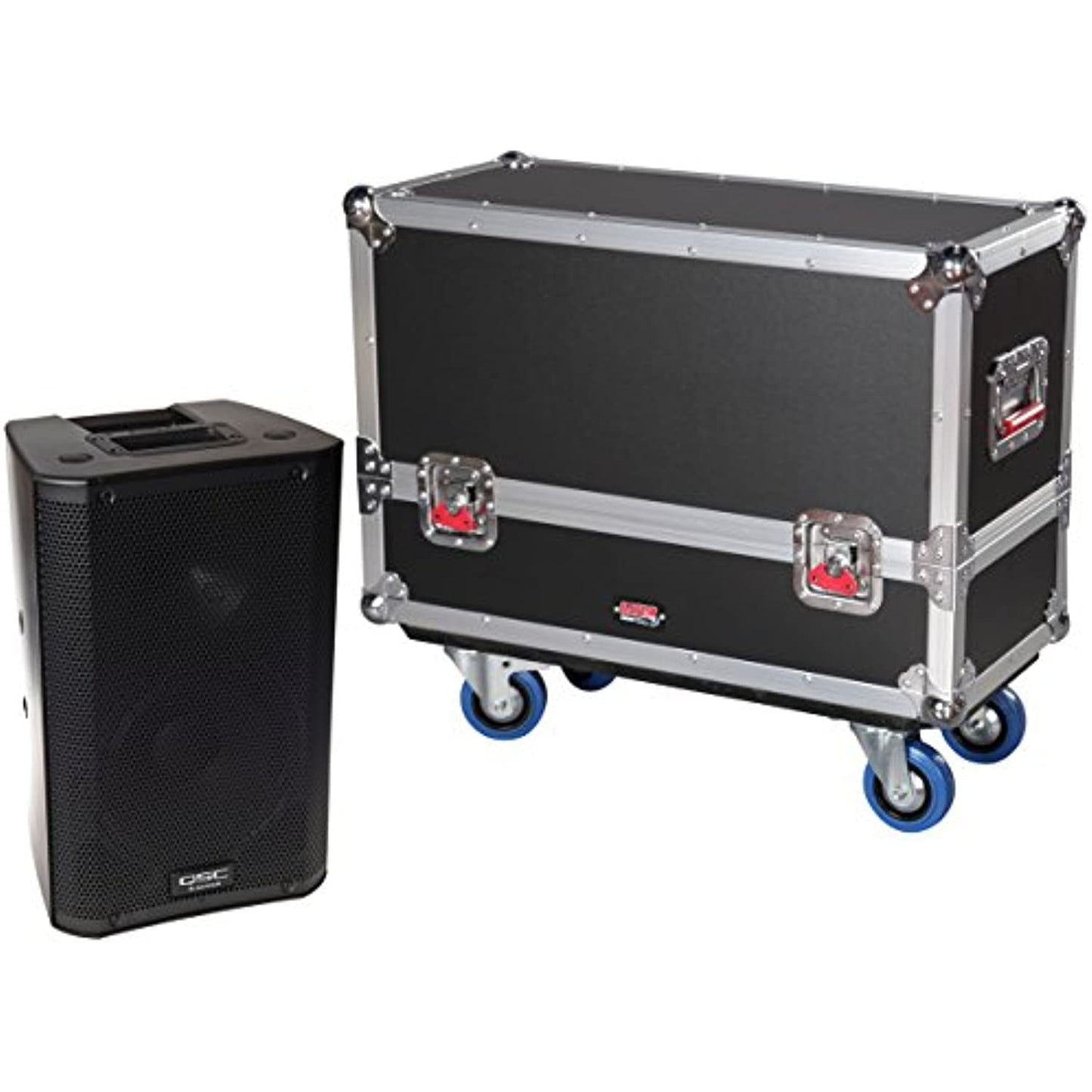 Gator Cases G-TOUR Series ATA Style Road Case for (2) QSC K8 Speaker Cabinets with Cable Storage and Heavy Duty 4" Casters (G-TOUR SPKR-2K8)
