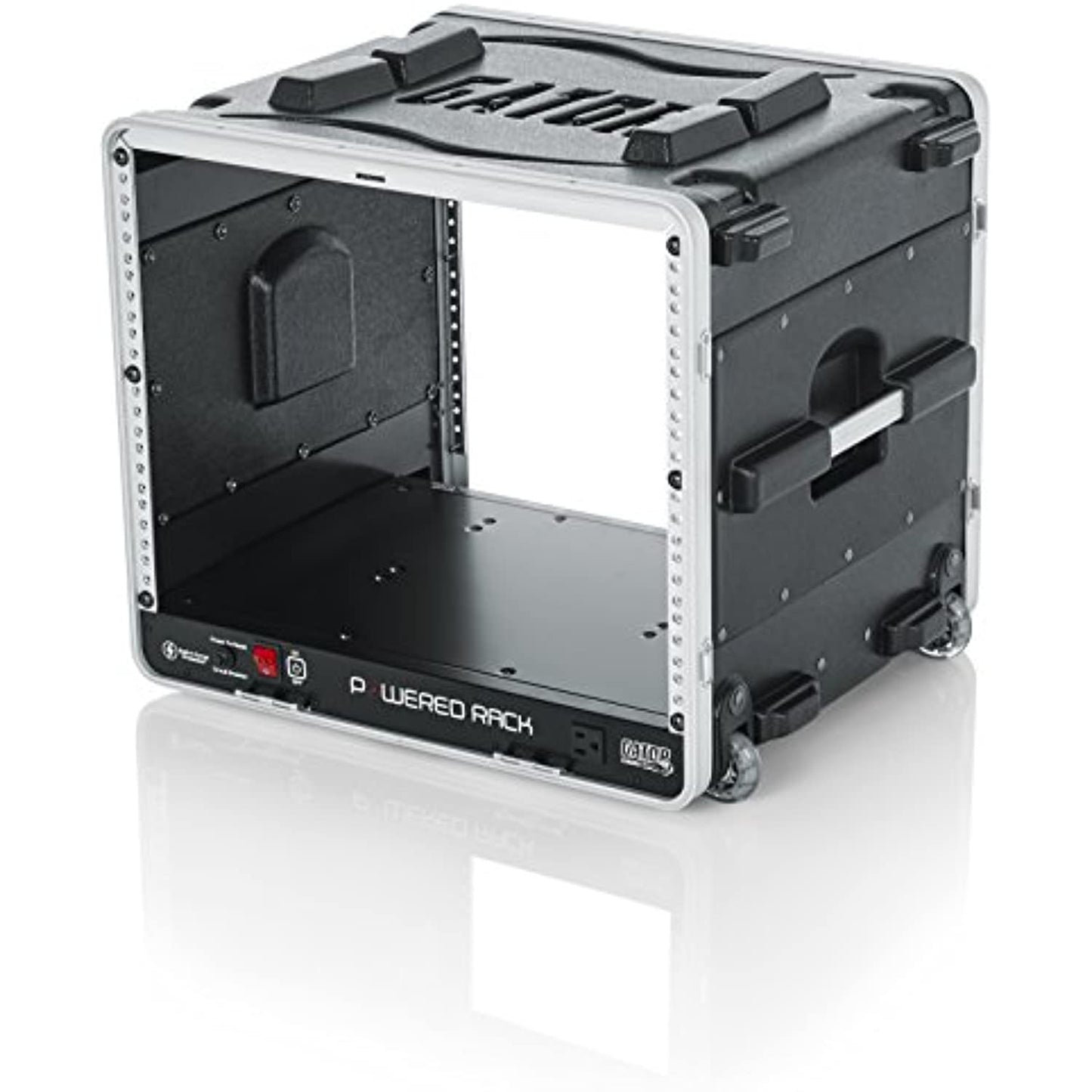 Gator Cases Lightweight Molded 4U Rack Case with Built-in Power Supply, Heavy Duty Latches, Retractable Tow Handle, and Recessed Wheels; 19.25" depth, 8U (GRR-8PL-US)