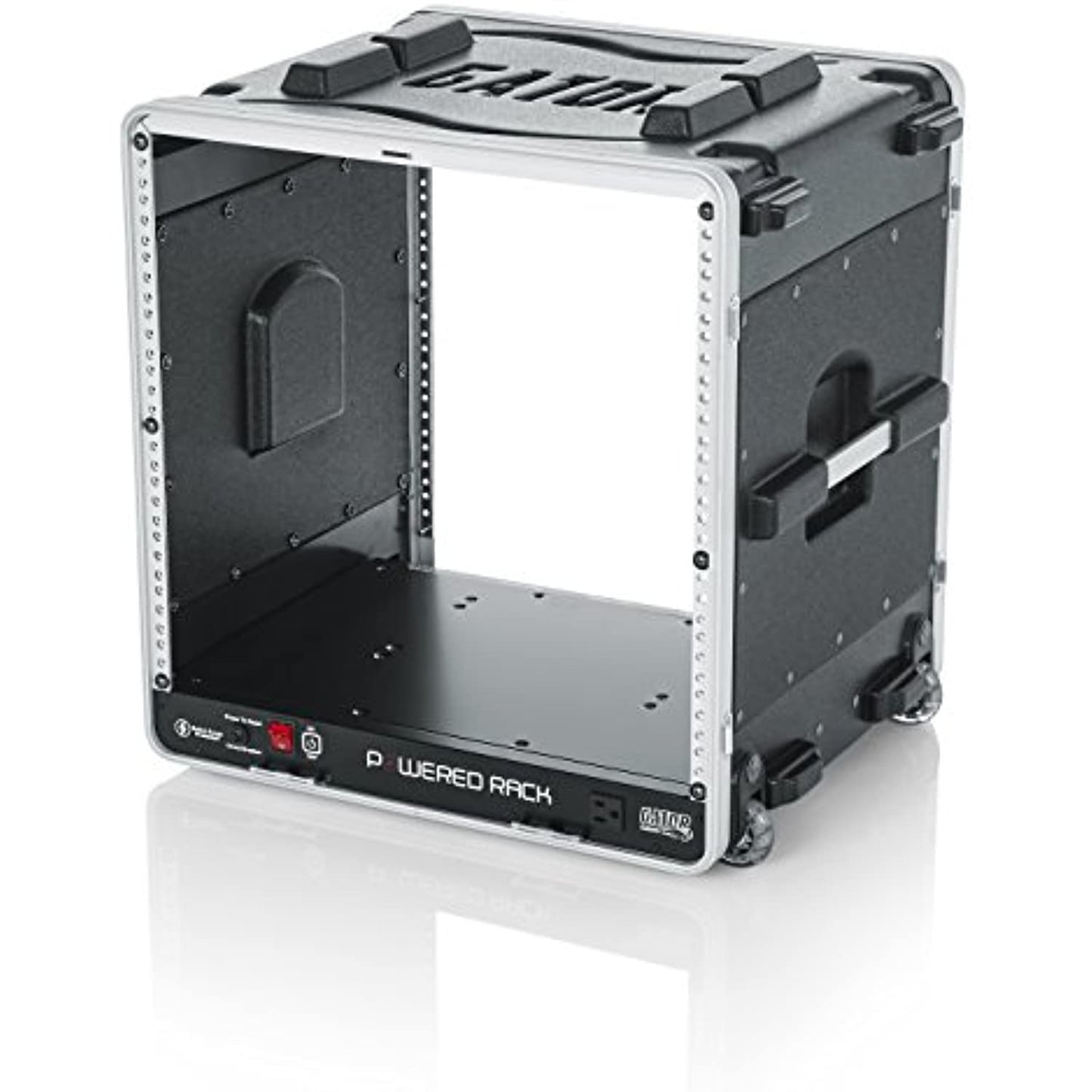 Gator Cases Lightweight Molded 4U Rack Case with Built-in Power Supply, Heavy Duty Latches, Retractable Tow Handle, and Recessed Wheels; 19.25" depth, 10U (GRR-10PL-US)