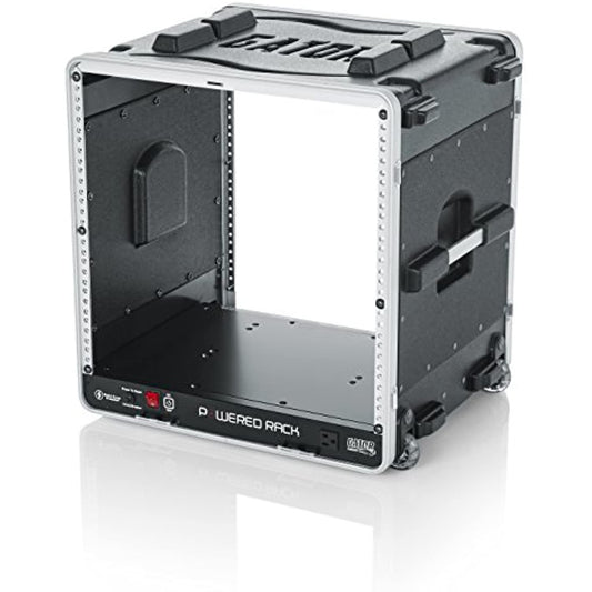 Gator Cases Lightweight Molded 4U Rack Case with Built-in Power Supply, Heavy Duty Latches, Retractable Tow Handle, and Recessed Wheels; 19.25" depth, 10U (GRR-10PL-US)