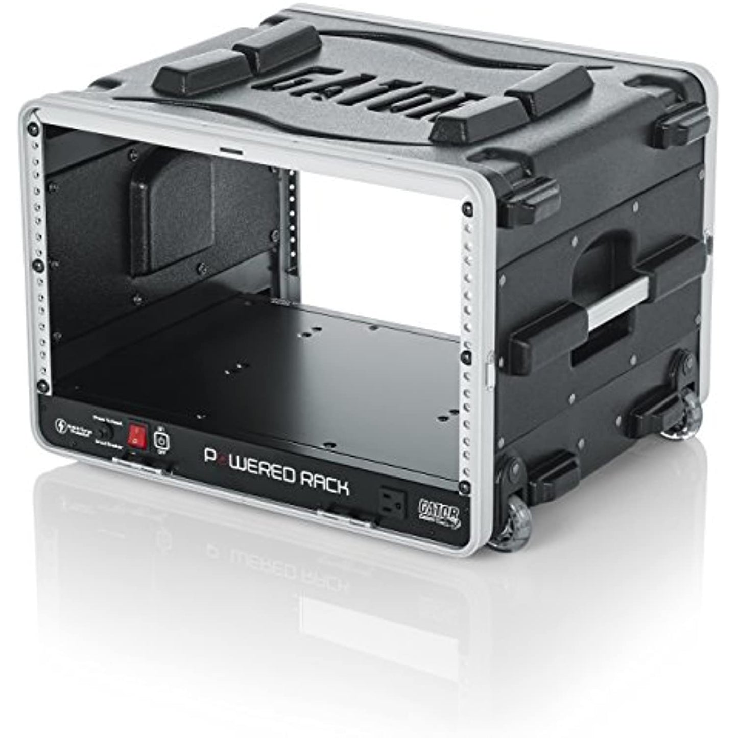 Gator Cases Lightweight Molded 4U Rack Case with Built-in Power Supply, Heavy Duty Latches, Retractable Tow Handle, and Recessed Wheels; 19.25" depth, 6U (GRR-6PL-US)