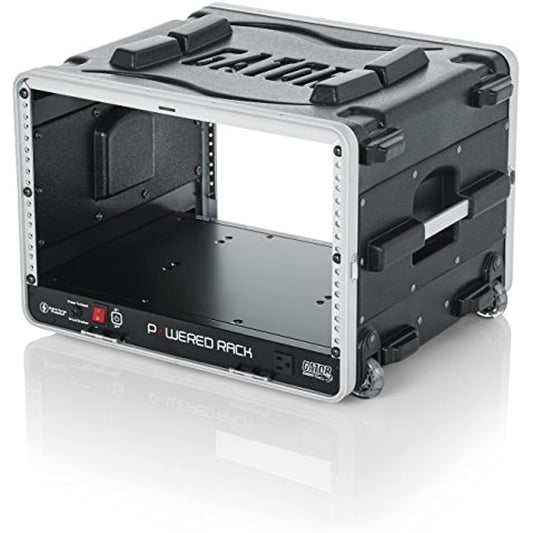 Gator Cases Lightweight Molded 4U Rack Case with Built-in Power Supply, Heavy Duty Latches, Retractable Tow Handle, and Recessed Wheels; 19.25" depth, 6U (GRR-6PL-US)