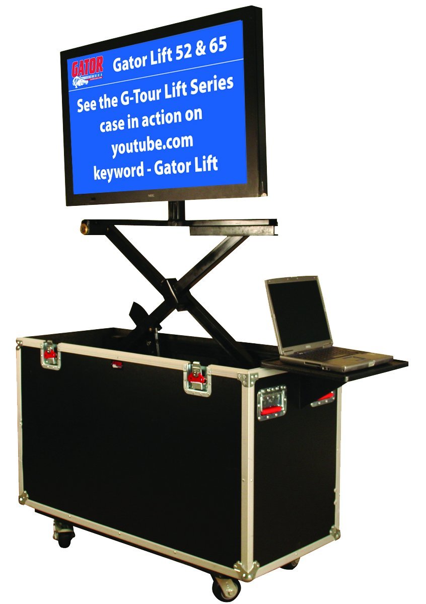 Gator Cases G-TOUR Series ATA Style Road Case for 65" LCD Monitors/TV's with Hydraulic Lift System, Heavy Duty 4" Casters, and Spring loaded Handles; (G-TOURLCDLIFT65) , Black