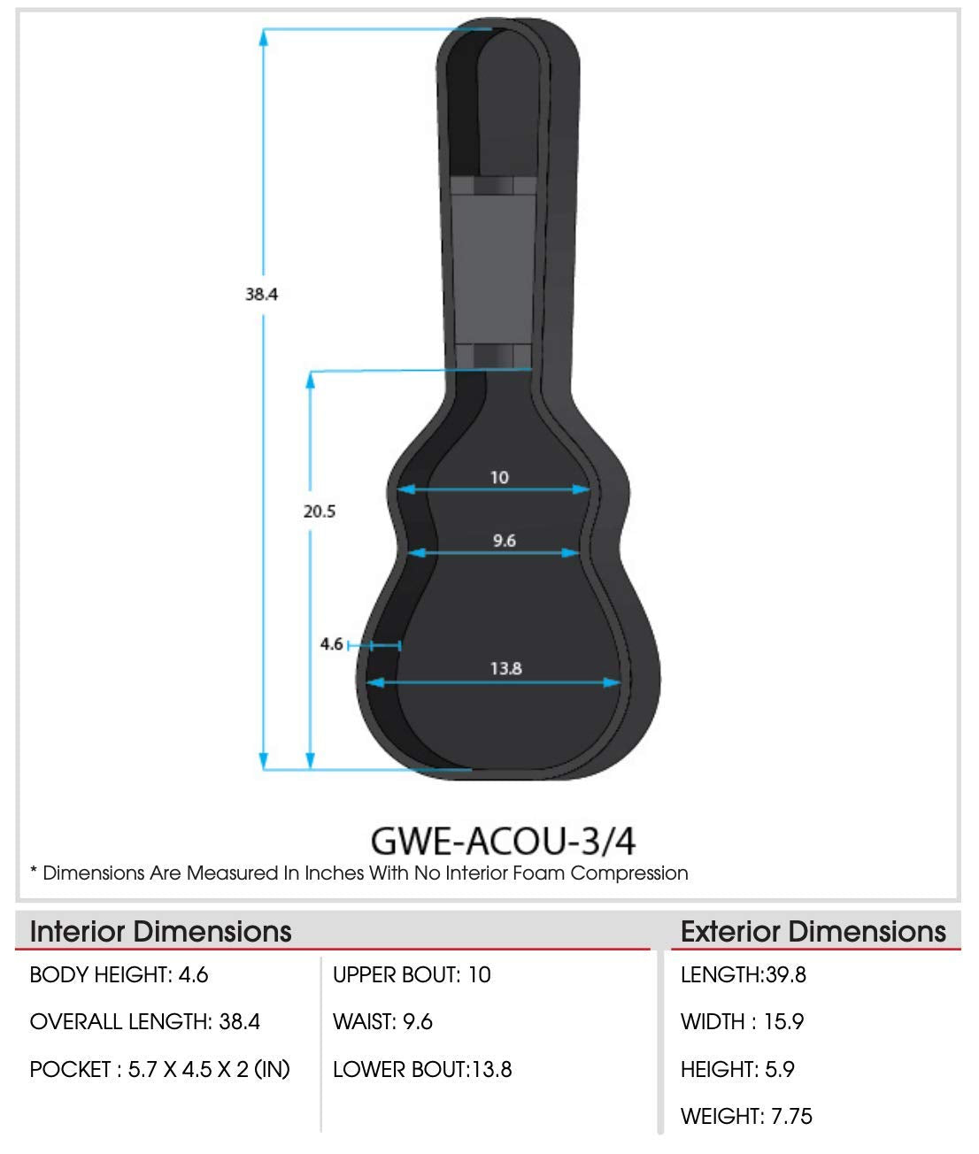 Gator Cases Hard-Shell Wood Case for 3/4 Size Acoustic Guitars; (GWE-ACOU-3/4)