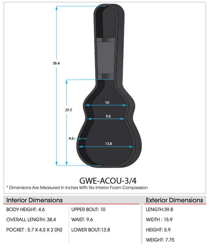 Gator Cases Hard-Shell Wood Case for 3/4 Size Acoustic Guitars; (GWE-ACOU-3/4)