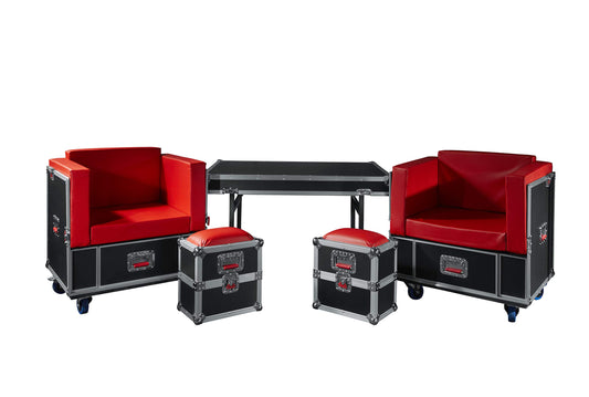 Gator Cases G-Tour Portabable Lounge Furniture Set, ATA Road Styled Case Breaks Down into (2) Chairs, (2) Ottomans, and Table (G-TOURLOUNGE) Other, Black