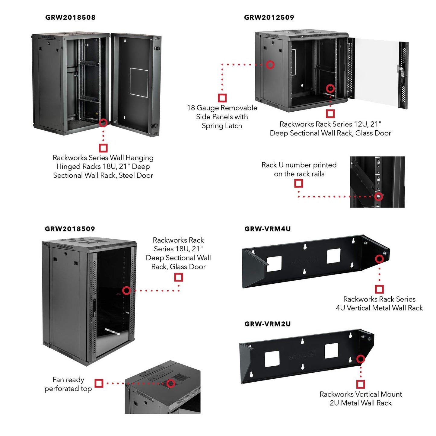 Gator Rackworks Sectional Wall Rack with Glass Door; 12U with 21" Rackable Depth (GRW2012509)