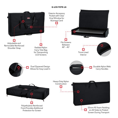 Gator Cases Padded Nylon Carry Tote Bag for Transporting LCD Screens, Monitors and TVs Between 40" - 45" (G-LCD-TOTE-LG)