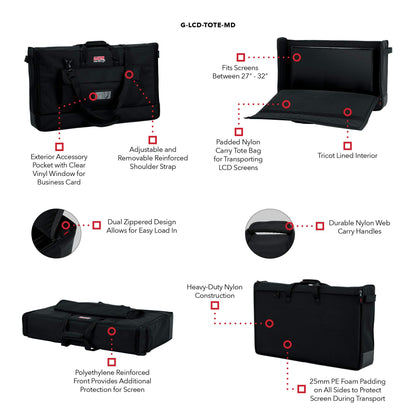 Gator Cases Padded Nylon Carry Tote Bag for Transporting LCD Screens, Monitors and TVs Between 27" - 32"; (G-LCD-TOTE-MD)