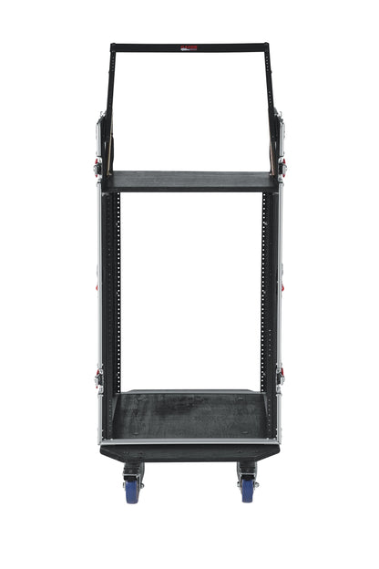 Gator Cases G-TOUR Audio Road Rack with Heavy-Duty Wheels and Tour Grade Hardware; 10U Pop Up Rack Top, and 16U Lower Rack (G-TOUR 10X16 PU)