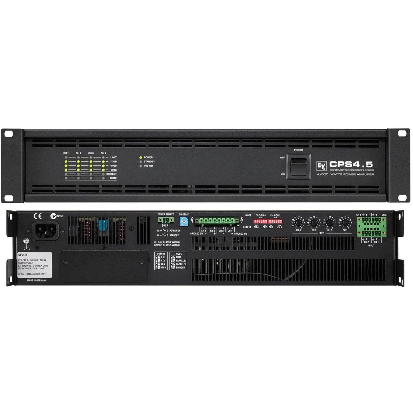 ELECTROVOICE Electrovoice Cps4.5 Cps4.5 4-Channel Power Amplifier, 4 X 500W Into 2, Or 4 Ohms, Or 70V/100V Direct