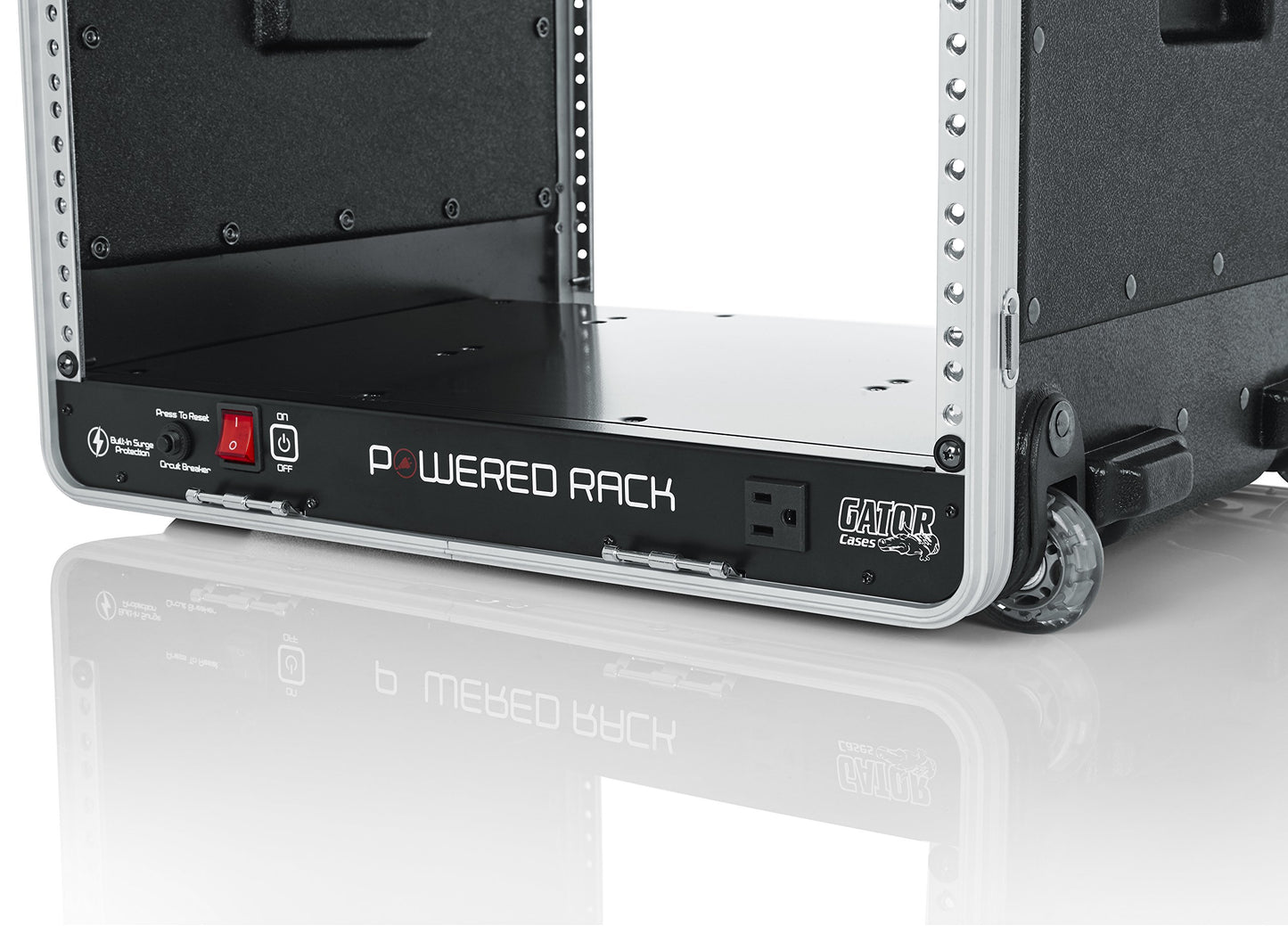 Gator Cases Lightweight Molded 4U Rack Case with Built-in Power Supply, Heavy Duty Latches, Retractable Tow Handle, and Recessed Wheels; 19.25" depth (GRR-4PL-US)