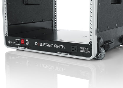 Gator Cases Lightweight Molded 4U Rack Case with Built-in Power Supply, Heavy Duty Latches, Retractable Tow Handle, and Recessed Wheels; 19.25" depth (GRR-4PL-US)