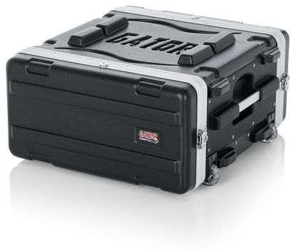 Gator Cases Lightweight Molded 4U Rack Case with Built-in Power Supply, Heavy Duty Latches, Retractable Tow Handle, and Recessed Wheels; 19.25" depth (GRR-4PL-US)