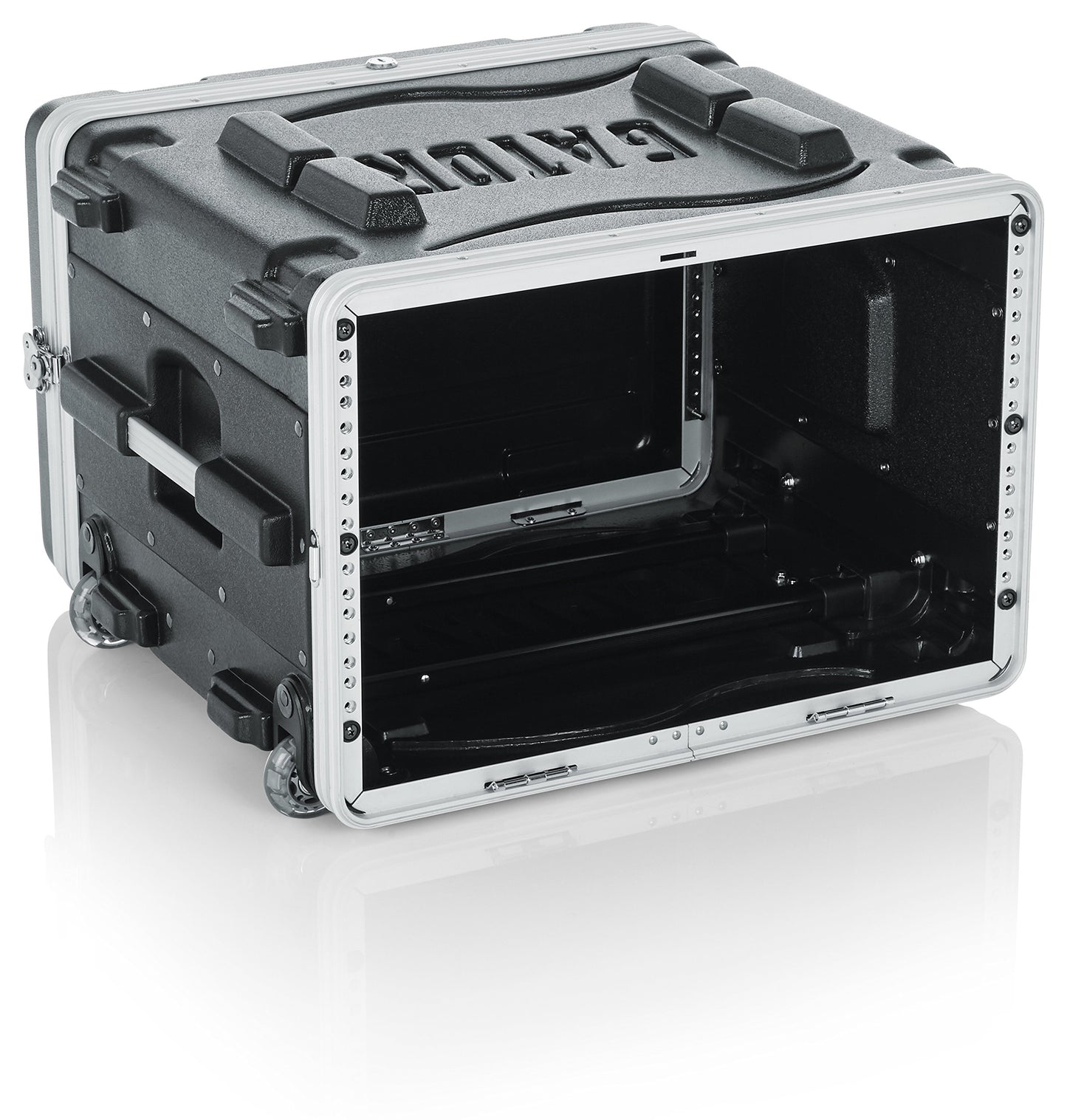 Gator Cases Lightweight Rolling 6U Rack Case with Heavy Duty Latches, Retractable Tow Handle, and Recessed Wheels; Standard 19.25" depth, 6U (GRR-6L)