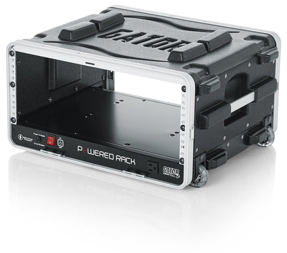 Gator Cases Lightweight Molded 4U Rack Case with Built-in Power Supply, Heavy Duty Latches, Retractable Tow Handle, and Recessed Wheels; 19.25" depth (GRR-4PL-US)