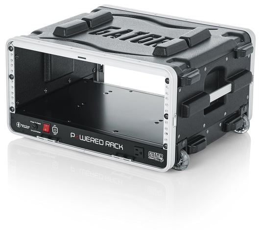 Gator Cases Lightweight Molded 4U Rack Case with Built-in Power Supply, Heavy Duty Latches, Retractable Tow Handle, and Recessed Wheels; 19.25" depth (GRR-4PL-US)