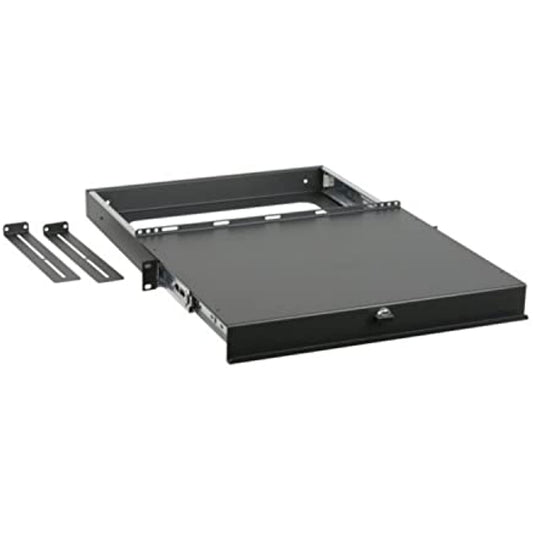 Lowell Manufacturing SLS 1U+ Sliding Shelf with Stay-Open Latch, 50 Lbs Capacity, Black