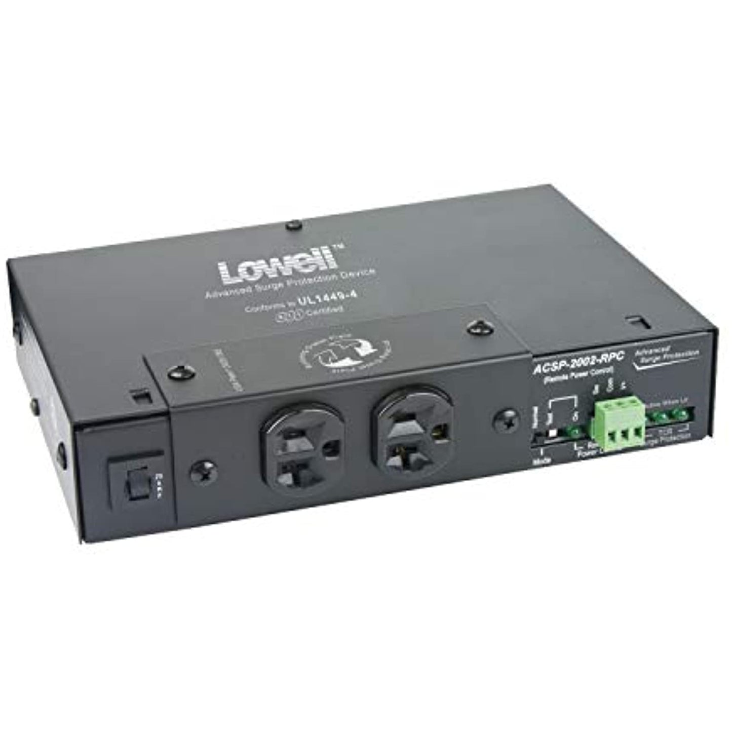 Lowell ACSP-2002-RPC Compact Surge Suppressor-20A, 2 Outlets, Remote Power Control, Attached Cord