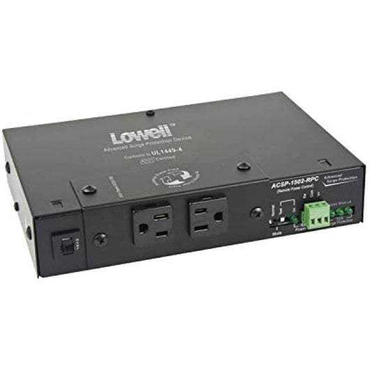 Lowell ACSP-1502-RPC Compact Surge Suppressor-15A, 2 Outlets, Remote Power Control, Detachable Cord