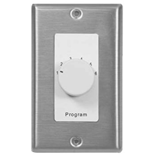 Lowell CS6-DSW 6-Source Program Selector Switch, Stainless Steel/White, Single Unit