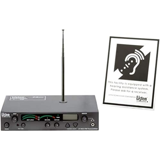 Listen Technologies LT-803-072-P1 Stationary 3-Channel RF Transmitter Package 1 (72 MHz); Includes LT-803 Transmitter, LA-106 Antenna, and The LA-304 Signage Kit