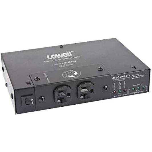 Lowell ACSP-2002-VTE Compact Surge Suppressor-20A, 2 Outlets, Over/Under Protection, Attached Cord