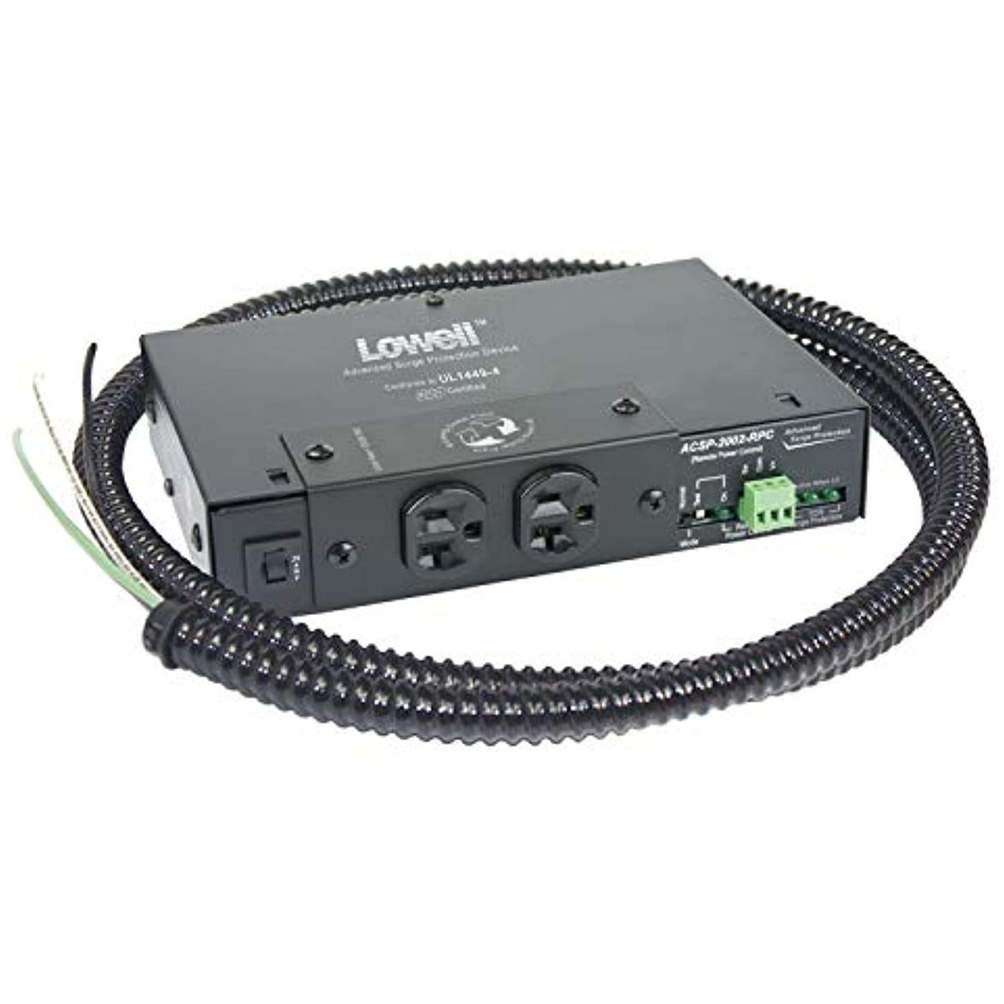 Lowell ACSP-2002-RPC-HW Compact Surge Suppressor-20A, 2 Outlets, Remote Power Control, Hardwired