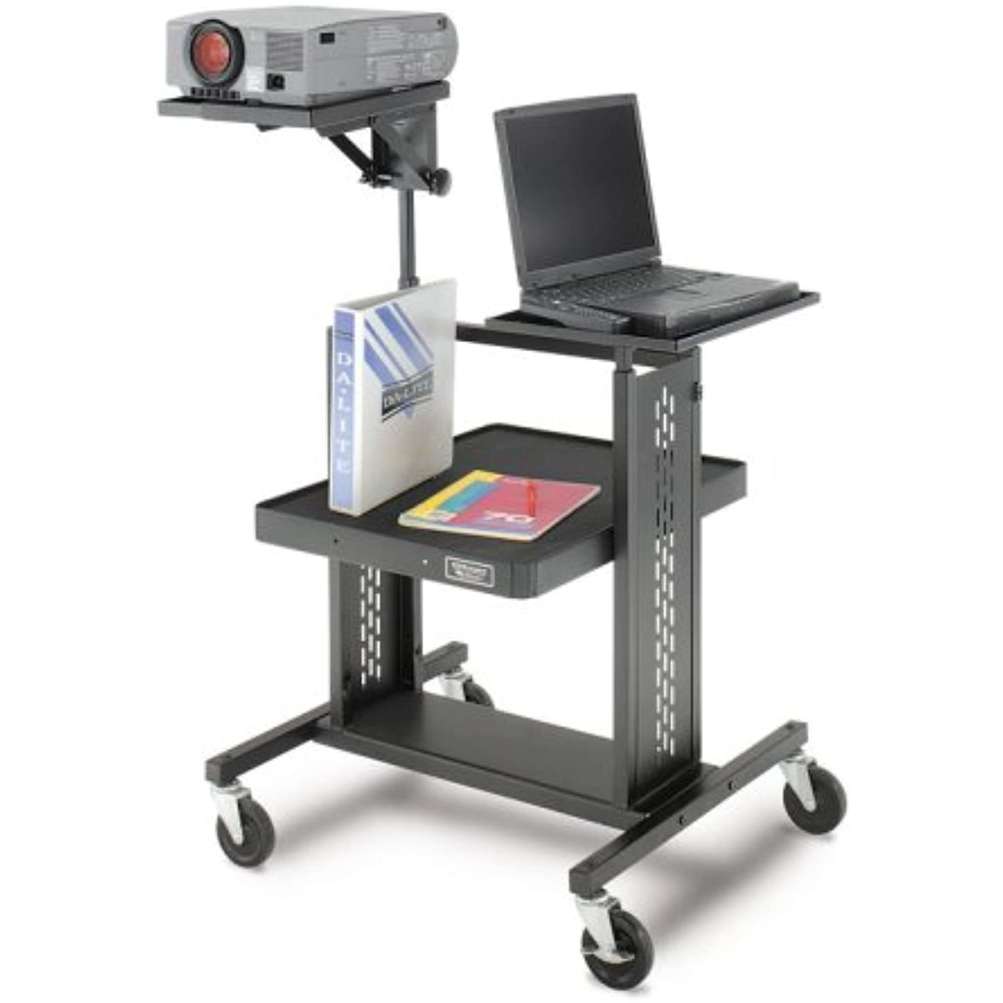 Adjustable Projector Table with 7" - 13" x 12" Shelf, Laptop Shelf, and 4" Casters Option: None